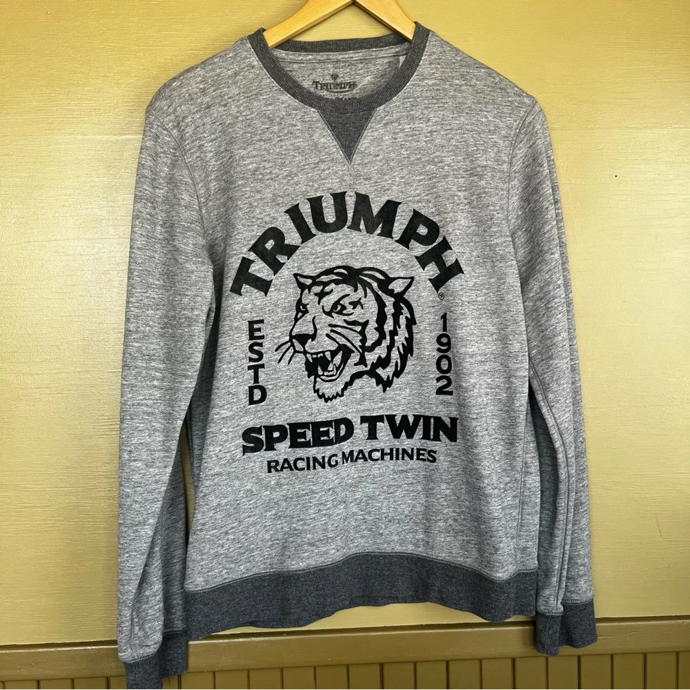 Lucky Brand Triumph Gray Black Tiger Graphic Crewneck Sweatshirt Small